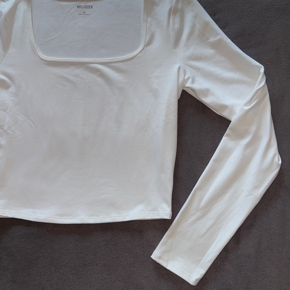 Hollister White Long Sleeve Square Neck Top Medium Casual Staple Essential - Picture 5 of 12